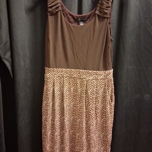 Apostrophe Brown Sleeveless Midi Dress with Leopard-Print Skirt